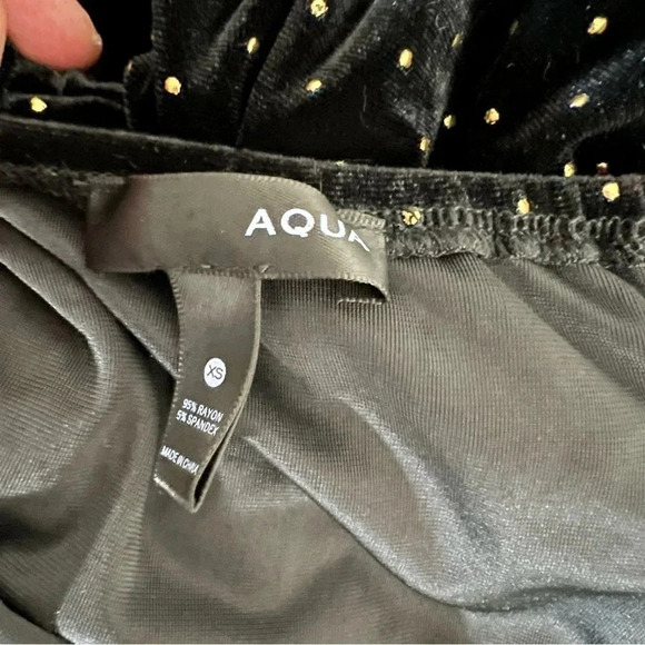 Aqua Black Velour Peplum Blouse Size XS Gold Studs Keyhole Long Sleeves Cocktail - Picture 8 of 8